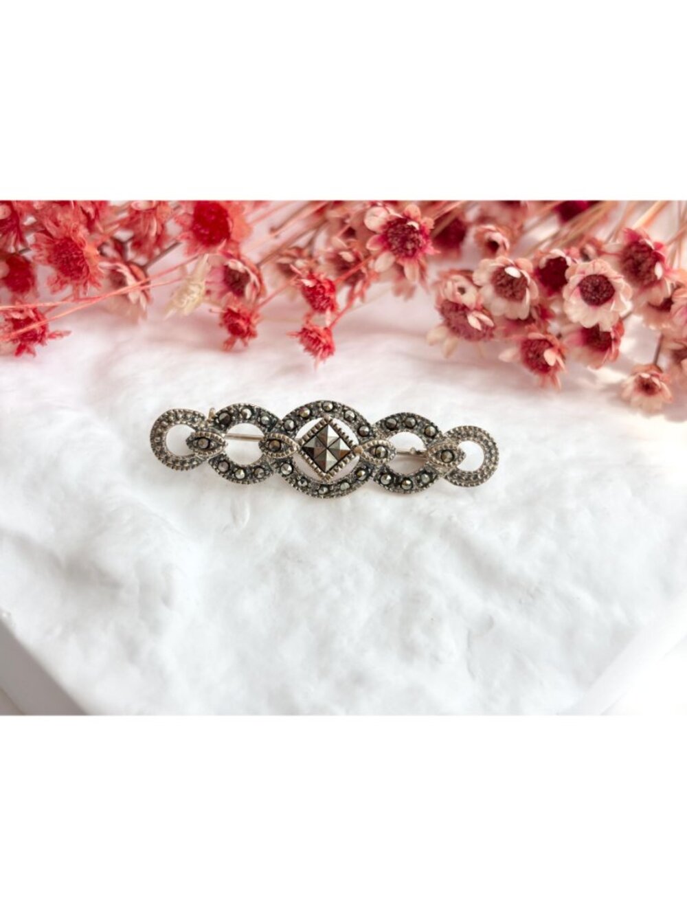 Art Deco Abstract Marcasite Accented Sterling Silver Vintage 925 Brooch | Pin - Picture 3 of 10